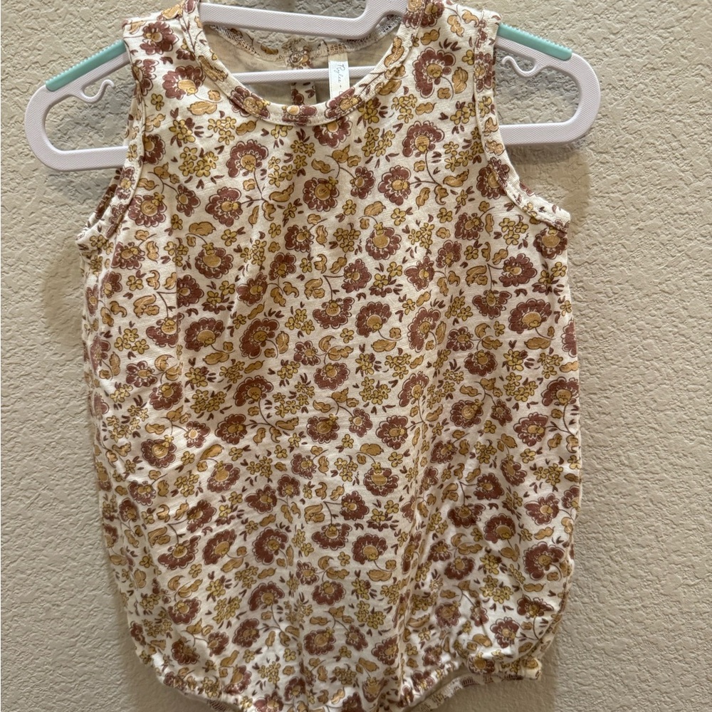 Rylee + Cru Floral Button-Up Top in Brown and Cream
